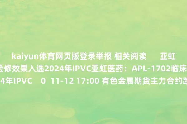 kaiyun体育网页版登录举报 相关阅读      亚虹医药：APL-1702临床检修效果入选2024年IPVC亚虹医药：APL-1702临床检修效果入选2024年IPVC    0  11-12 17:00 有色金属期货主力合约跌幅扩大有色金属期货主力合约跌幅扩大    0  11-12 14:22 佛山东谈主才调动创业母基金登记建立 出资额3亿佛山东谈主才调动创业母基金登记建立 出资额3亿  